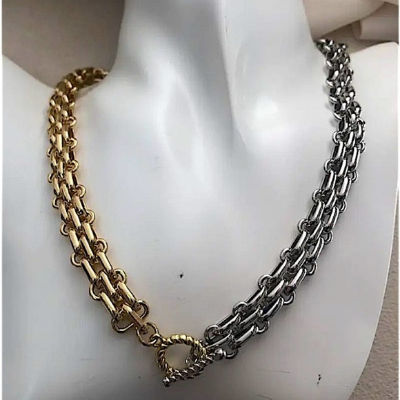 Statement Curb Gold Silver Cuban Chain Toggle O Ring Chunky Choker Neckl… - Picture 4 of 14